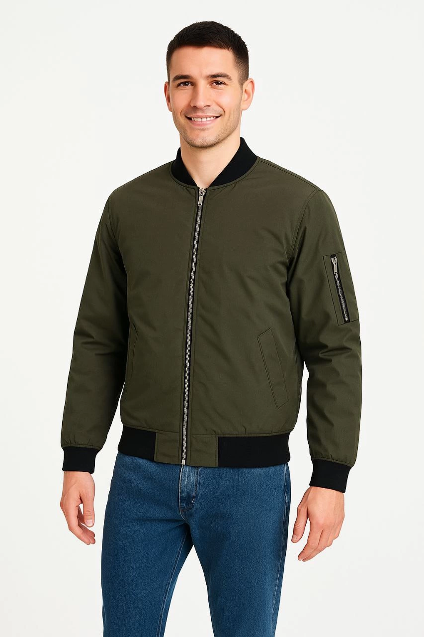 Erkek Bomber Mont Ceket - Fermuarlı, Kapitone İçi Astarlı, Su İtici Kumaş, Regular Fit, Uzun Kollu, Yandan Cepli, Bahar & Kış Rahat Günlük Stil - Haki
