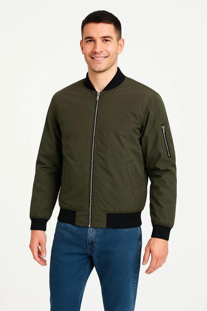 Erkek Bomber Mont Ceket - Fermuarlı, Kapitone İçi Astarlı, Su İtici Kumaş, Regular Fit, Uzun Kollu, Yandan Cepli, Bahar & Kış Rahat Günlük Stil - Haki