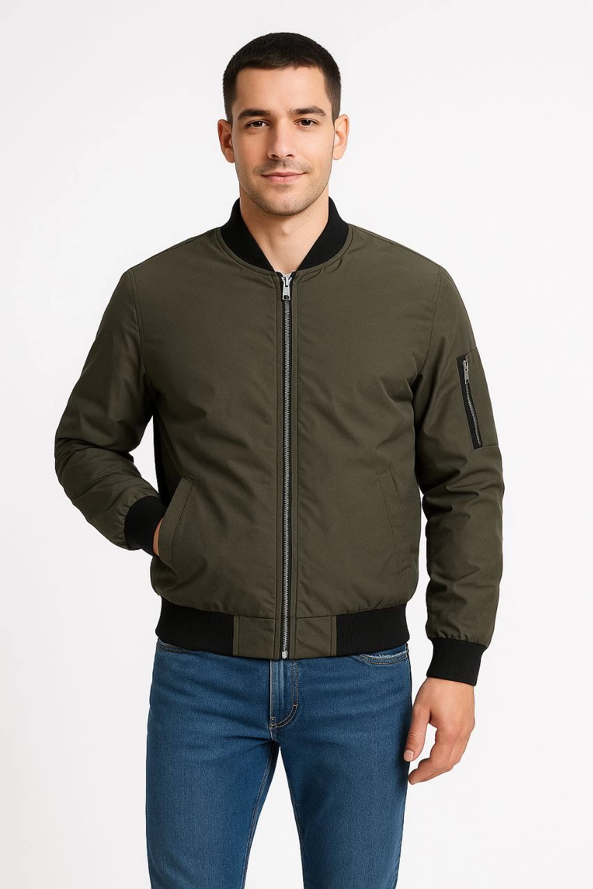 Erkek Bomber Mont Ceket - Fermuarlı, Kapitone İçi Astarlı, Su İtici Kumaş, Regular Fit, Uzun Kollu, Yandan Cepli, Bahar & Kış Rahat Günlük Stil - Haki