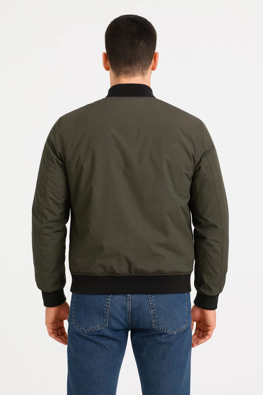 Erkek Bomber Mont Ceket - Fermuarlı, Kapitone İçi Astarlı, Su İtici Kumaş, Regular Fit, Uzun Kollu, Yandan Cepli, Bahar & Kış Rahat Günlük Stil - Haki