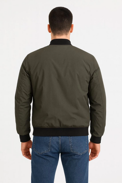 Erkek Bomber Mont Ceket - Fermuarlı, Kapitone İçi Astarlı, Su İtici Kumaş, Regular Fit, Uzun Kollu, Yandan Cepli, Bahar & Kış Rahat Günlük Stil - Haki