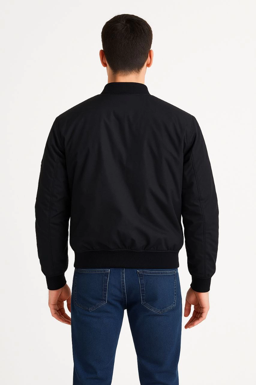 Erkek Bomber Mont Ceket - Fermuarlı, Kapitone İçi Astarlı, Su İtici Kumaş, Regular Fit, Uzun Kollu, Yandan Cepli, Bahar & Kış Rahat Günlük Stil - Siyah