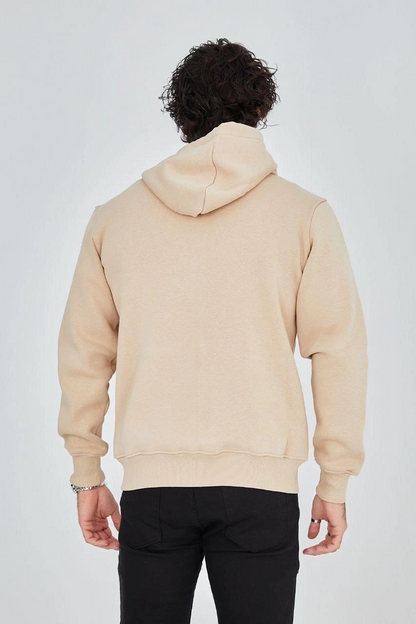 Men's Hooded Printed Zipper Cardigan - Beige