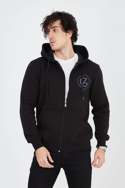 Men's Hooded Z Print Zip Cardigan - Black