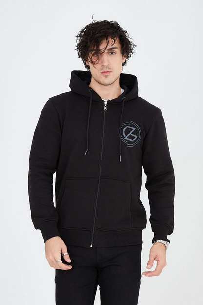 Men's Hooded Z Print Zip Cardigan - Black