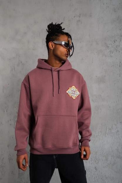 Erkek Kilim Desen Kapüşonlu Sweat - Gül Kurusu