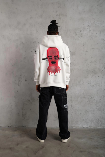 Erkek Maske Baskılı Kapüşonlu Sweat - Beyaz