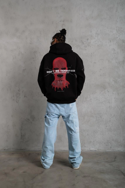 Erkek Maske Baskılı Kapüşonlu Sweat - Siyah