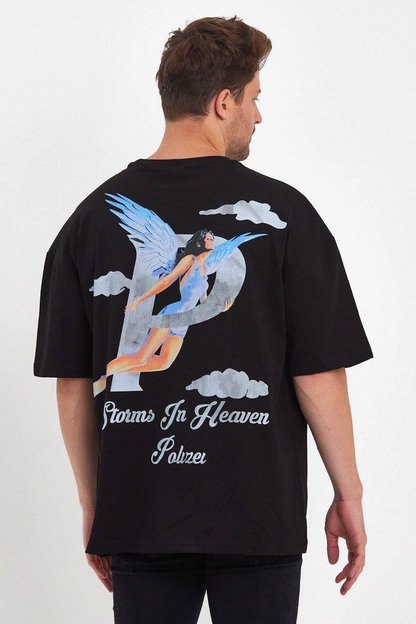 Men's Angel Print Oversize T-shirt - Black