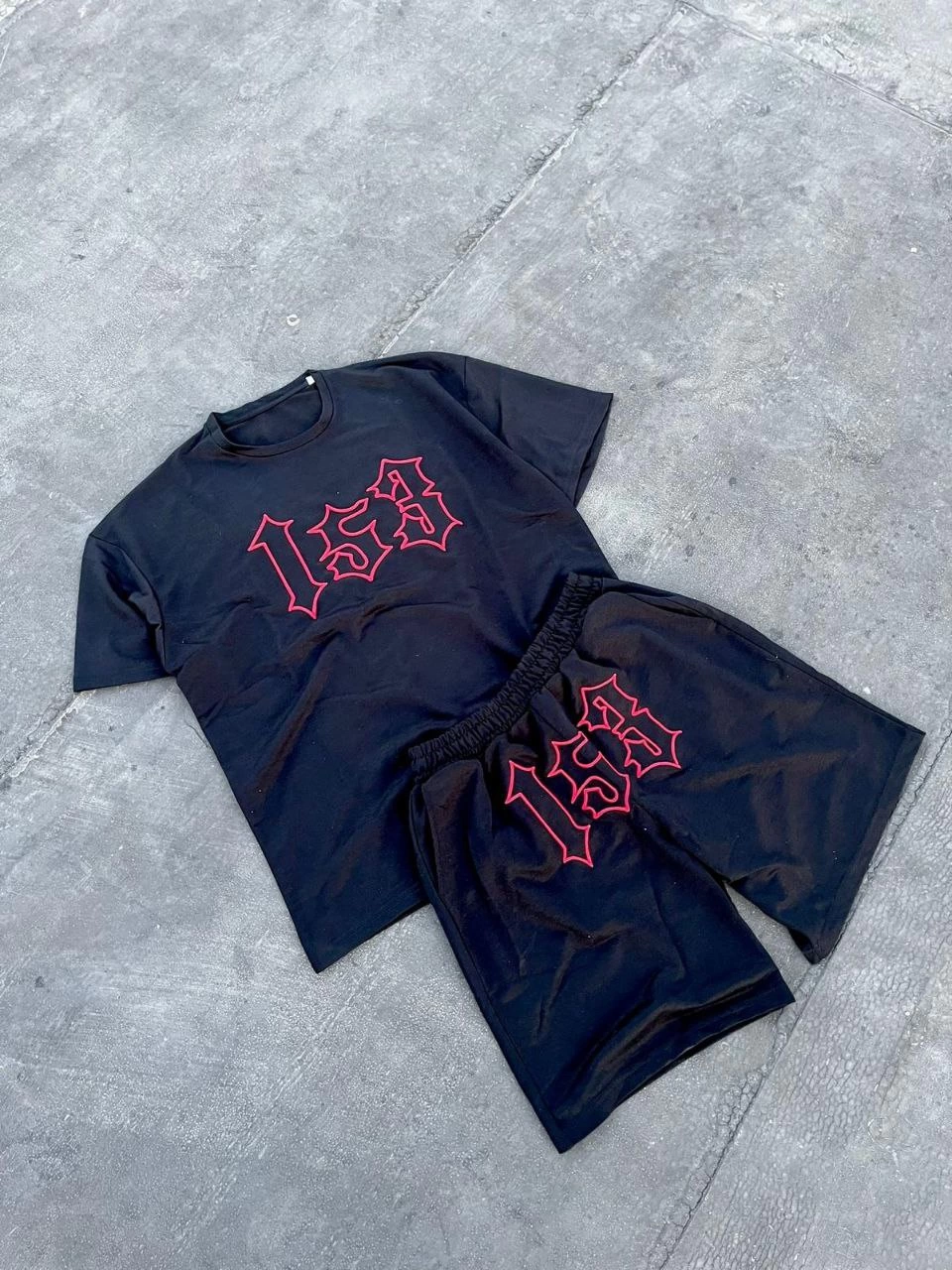 Men's Embroidered Shorts Set - Black