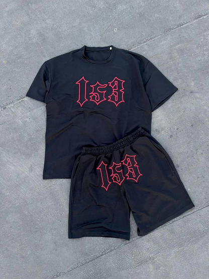 Men's Embroidered Shorts Set - Black