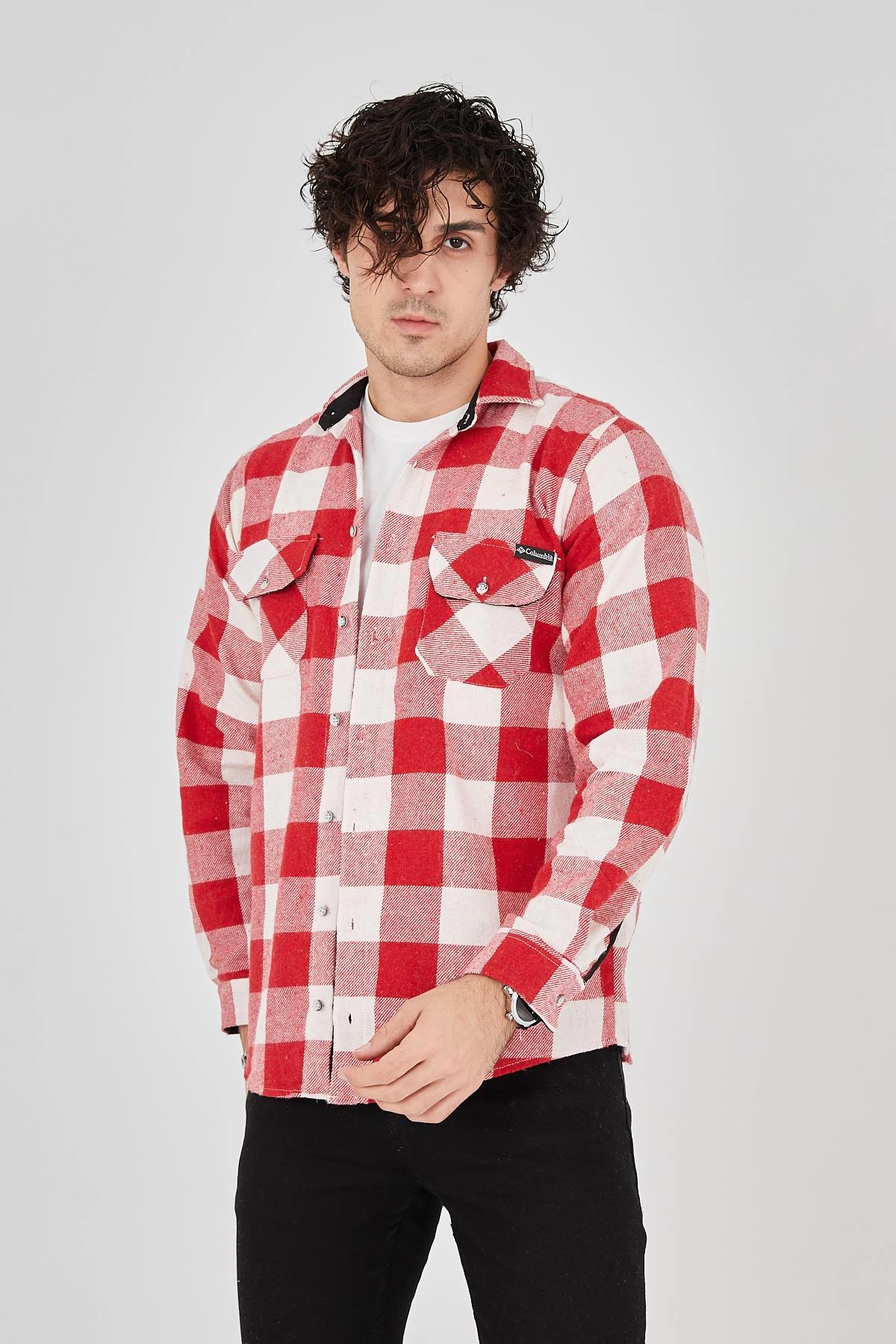 Erkek Oduncu Gömlek - Uzun Kollu, Şardonlu Kumaş, Kareli Desen, Regular Fit, Manşetli, Çift Cepli, Rahat Günlük Bahar & Kış Stil - Pembe