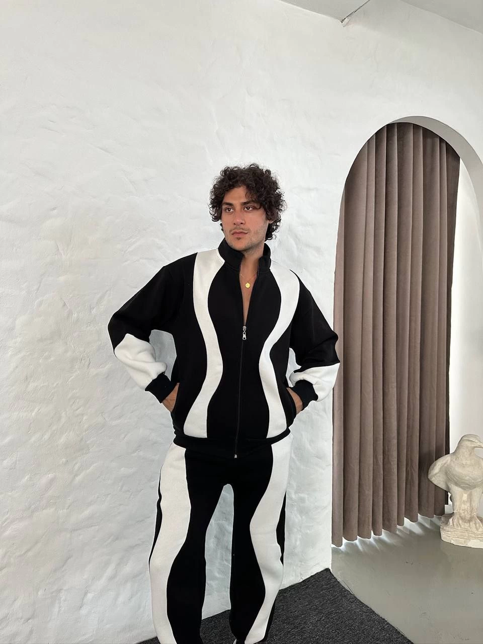 Erkek Premium Parçalı Eşofman Takım - Dik Yaka Fermuarlı Sweatshirt, - Siyah
