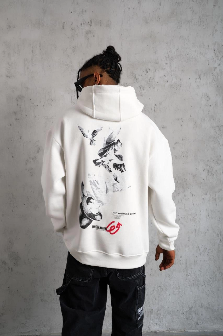 Men's Pigeon Print Hooded Sweatshirt - White