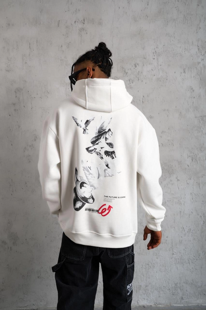 Men's Pigeon Print Hooded Sweatshirt - White