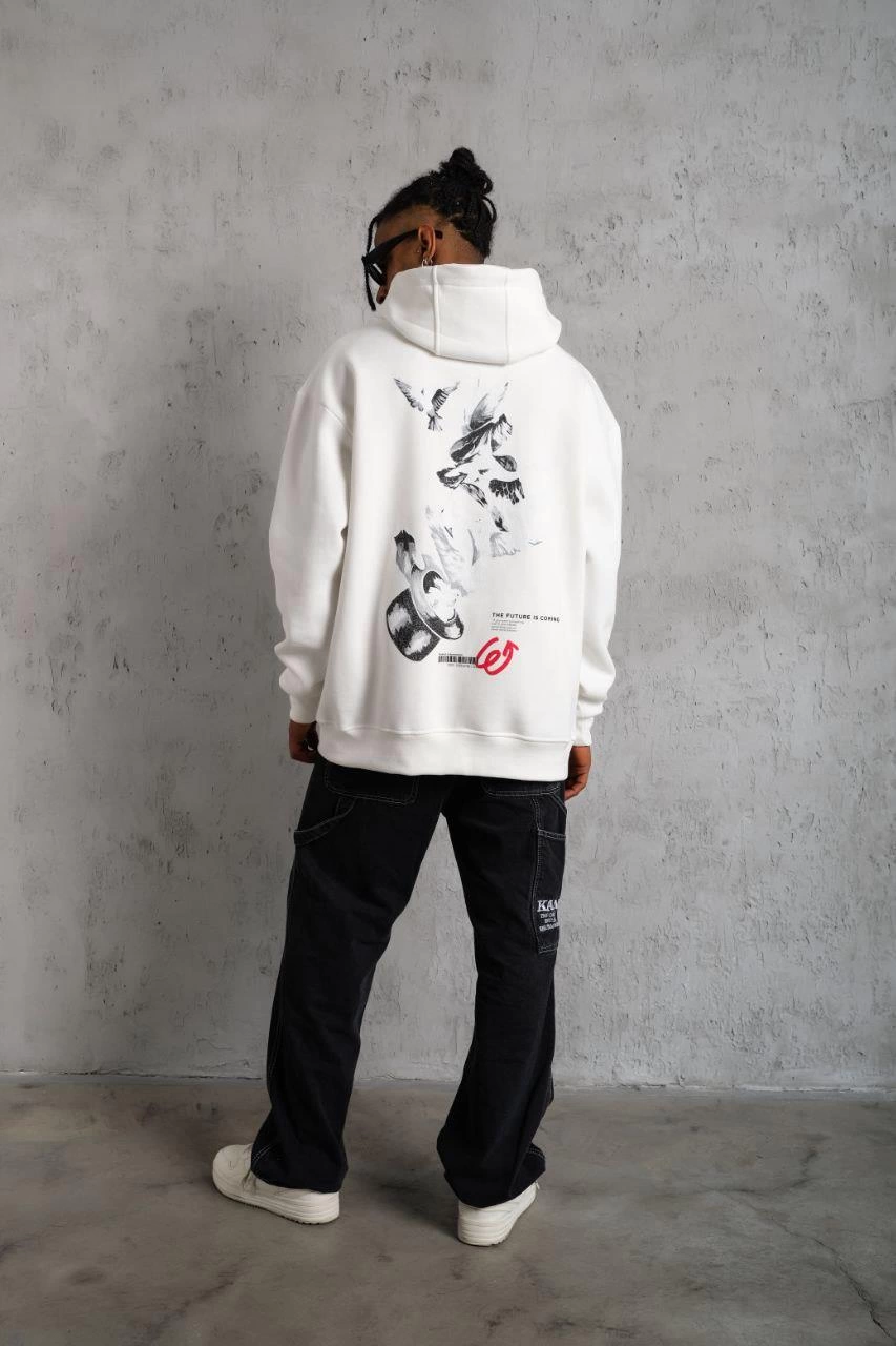 Men's Pigeon Print Hooded Sweatshirt - White