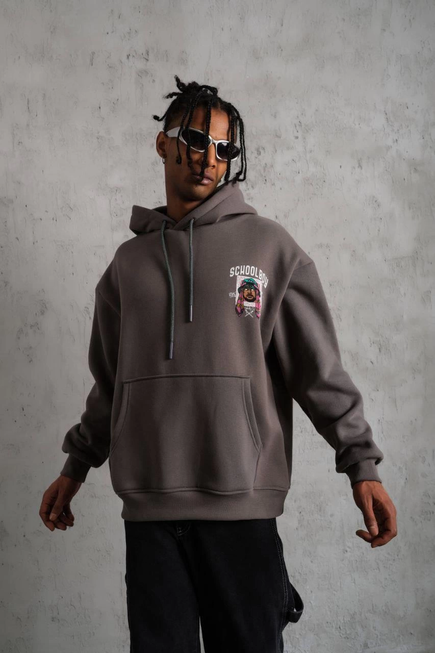 Erkek SCHOOL BOY Baskılı Kapüşonlu Sweat - Gri