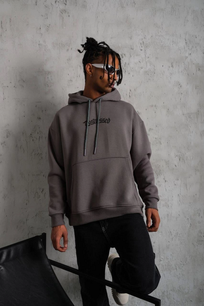 Men's Three-Thread Printed Hooded Sweatshirt - Gray