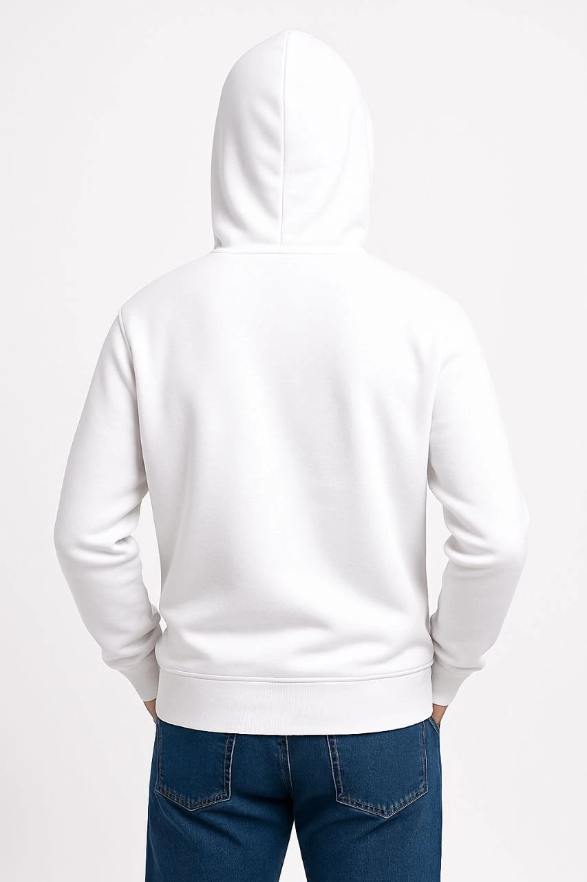Men's Three-Thread Hooded Kangaroo Pocket Sweatshirt Hoodie - White