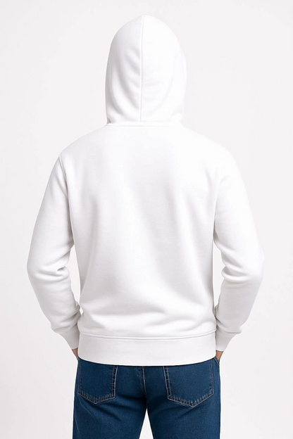 Men's Three-Thread Hooded Kangaroo Pocket Sweatshirt Hoodie - White