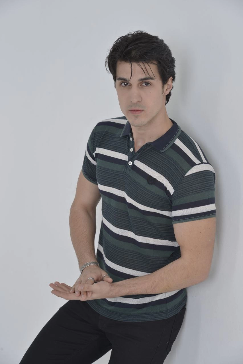 Men's Collared Slim Fit Woven Striped T-Shirt - Khaki