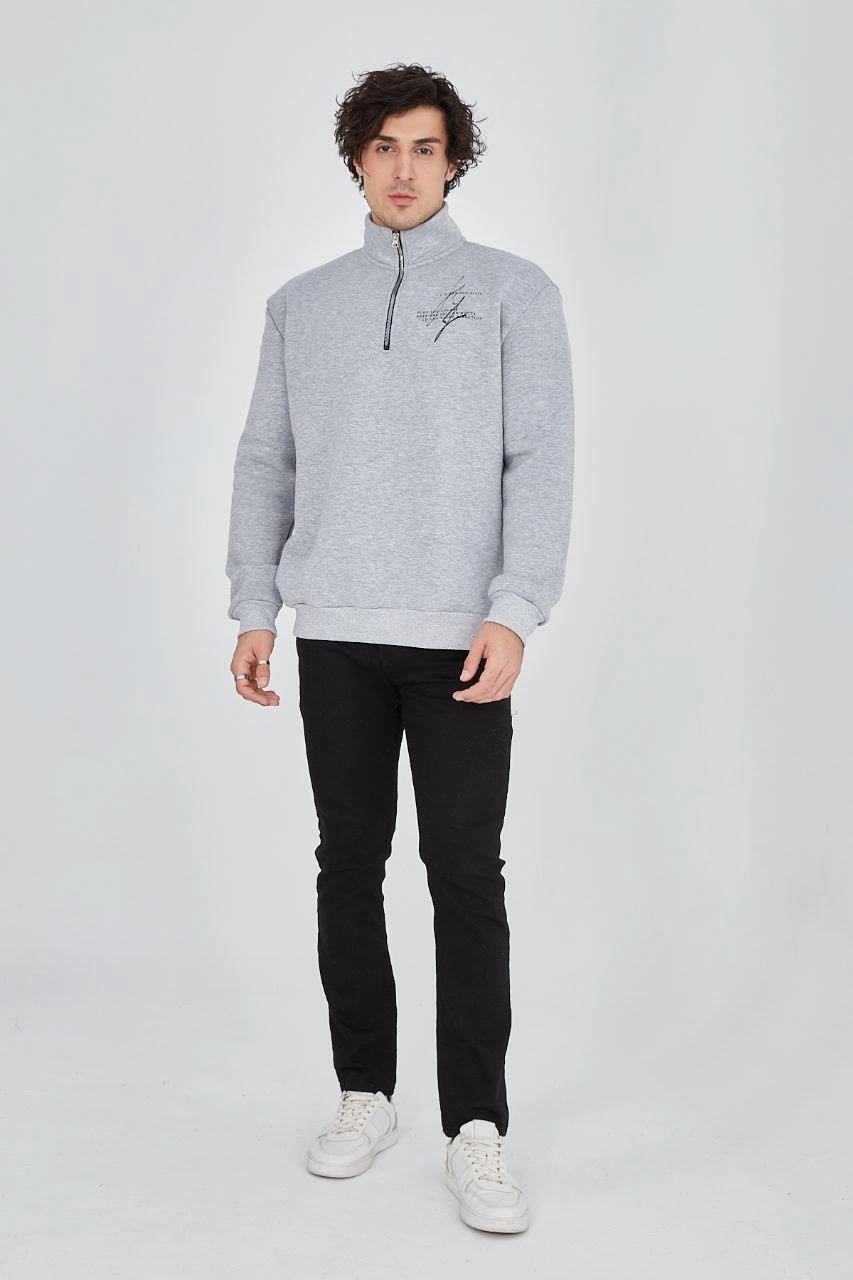 Men's Half-Zip Printed Sweatshirt - Grey