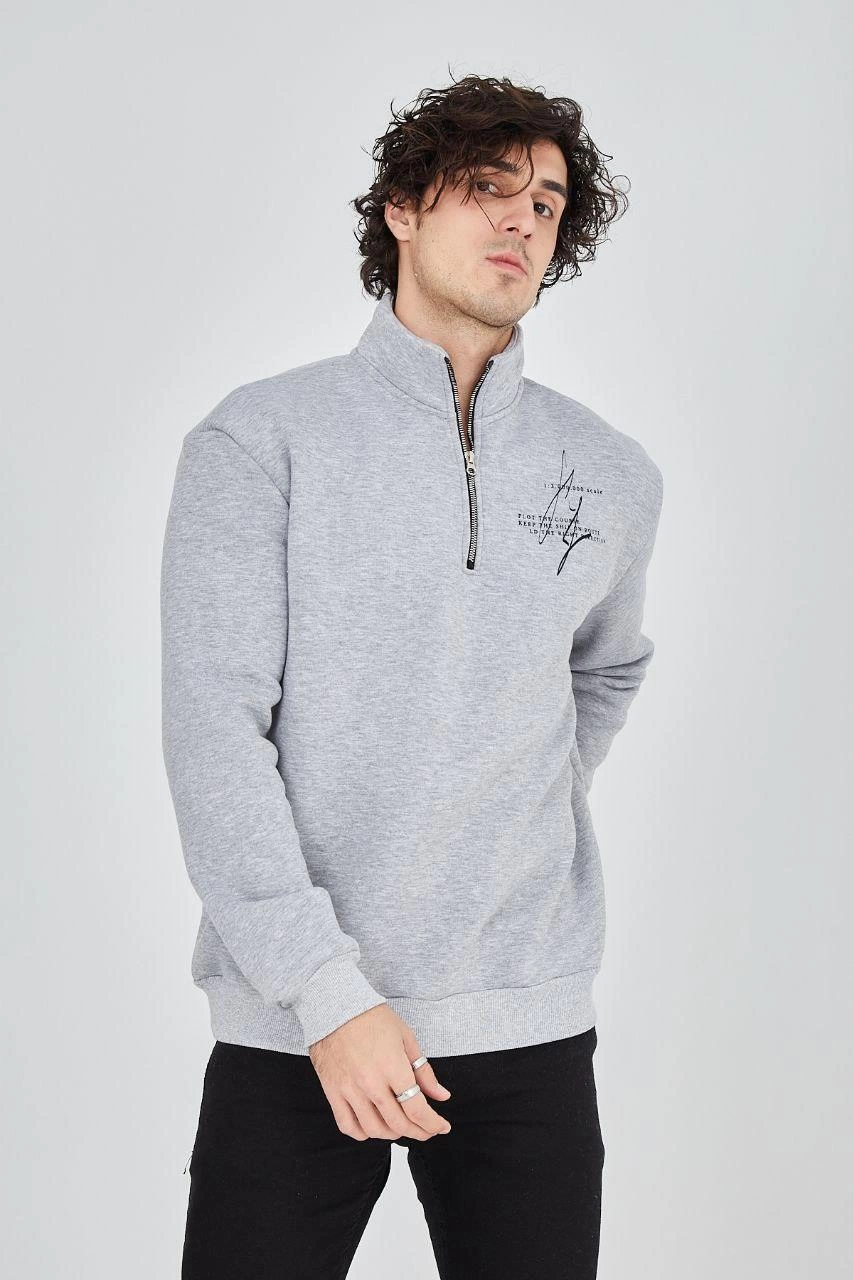 Men's Half-Zip Printed Sweatshirt - Grey