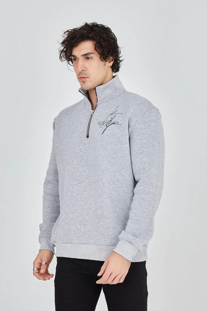Men's Half-Zip Printed Sweatshirt - Grey