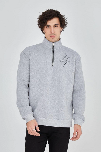 Men's Half-Zip Printed Sweatshirt - Grey