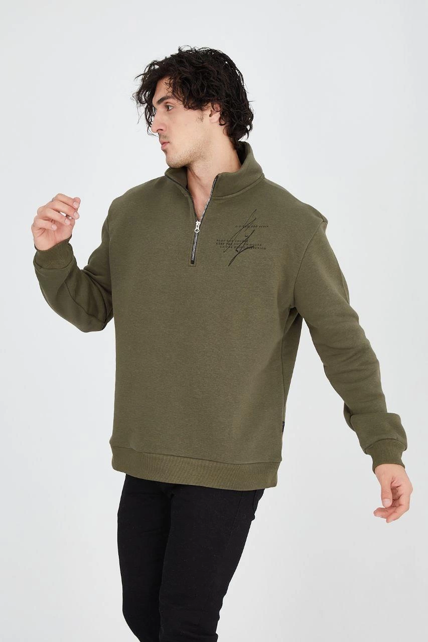 Men's Half-Zip Printed Sweatshirt - Green