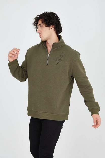 Men's Half-Zip Printed Sweatshirt - Green