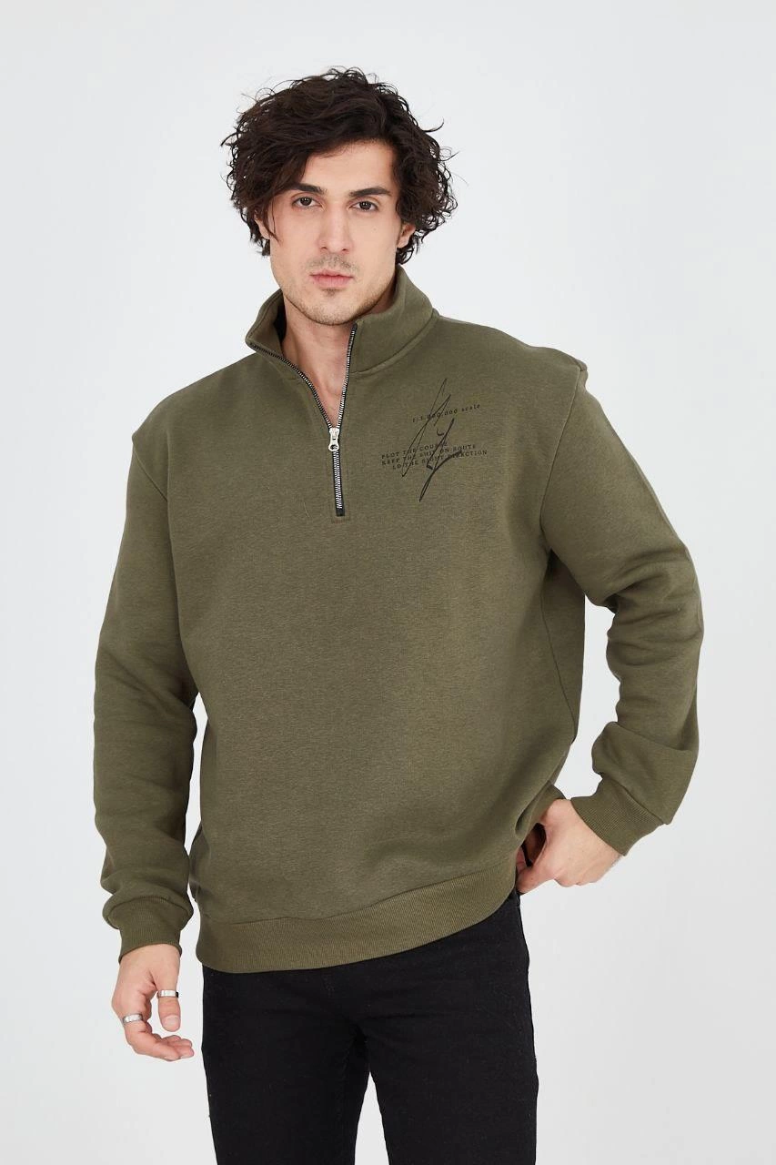 Men's Half-Zip Printed Sweatshirt - Green