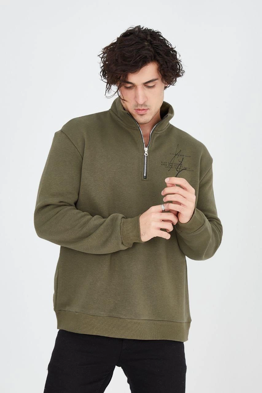 Men's Half-Zip Printed Sweatshirt - Green