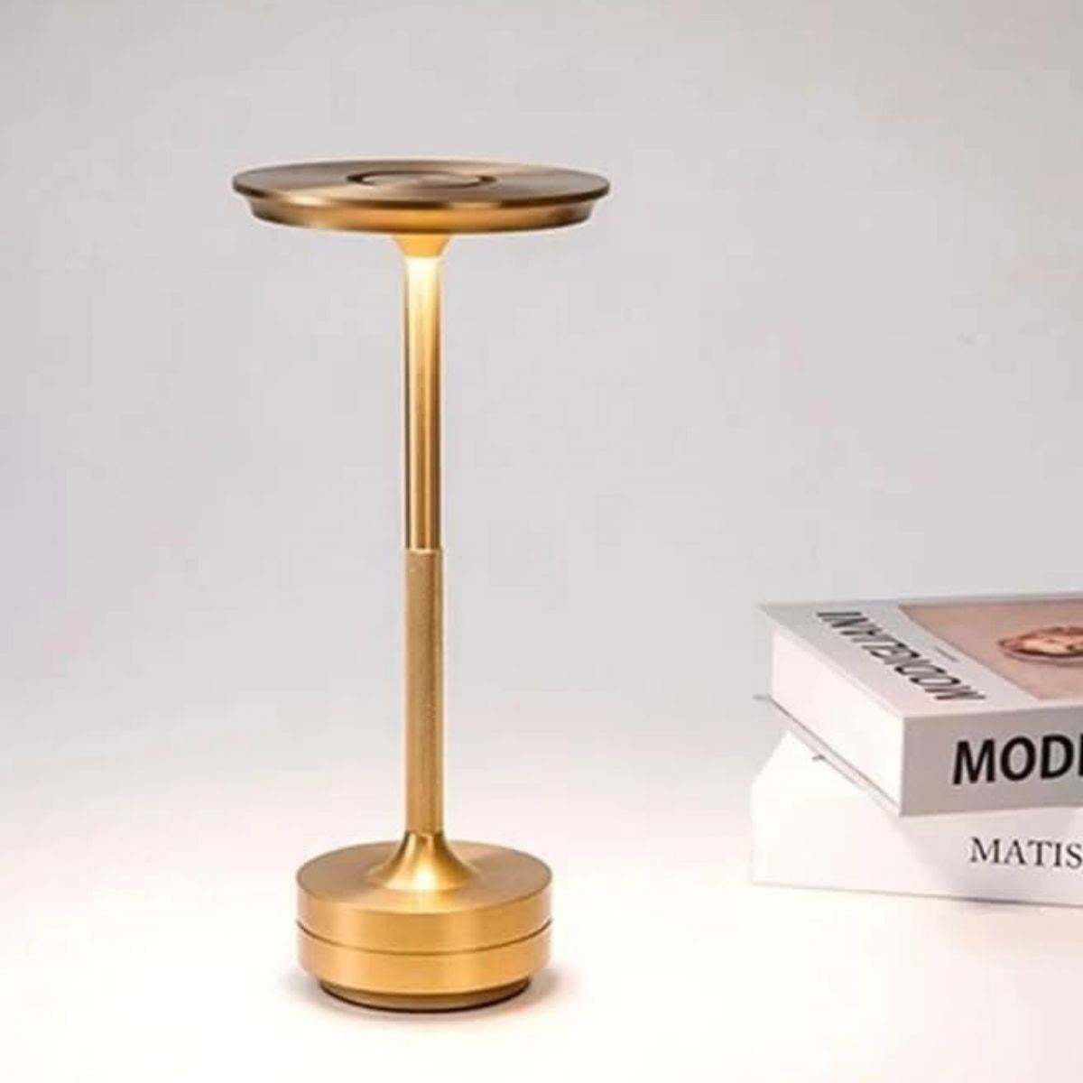 Eskitme Gold Kasa Dokunmatik Şarjlı Masa Lambası - 3 Renk Işık Modlu, LED Aydınlatmalı, Modern & Dekoratif Abajur (5347)