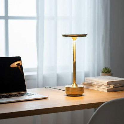 Eskitme Gold Kasa Dokunmatik Şarjlı Masa Lambası - 3 Renk Işık Modlu, LED Aydınlatmalı, Modern & Dekoratif Abajur (5347)