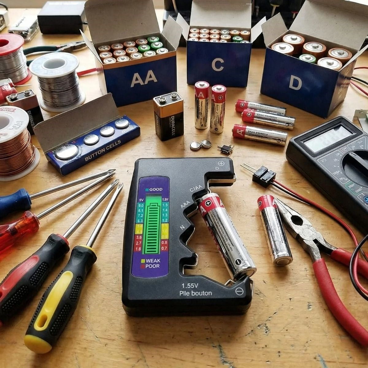 Evrensel Dijital Pil Test Cihazı - AA, AAA, C, D, N, 9V ve Düğme Pil Uyumlu Mini Pil Kapasite & Seviye Ölçer (5347)