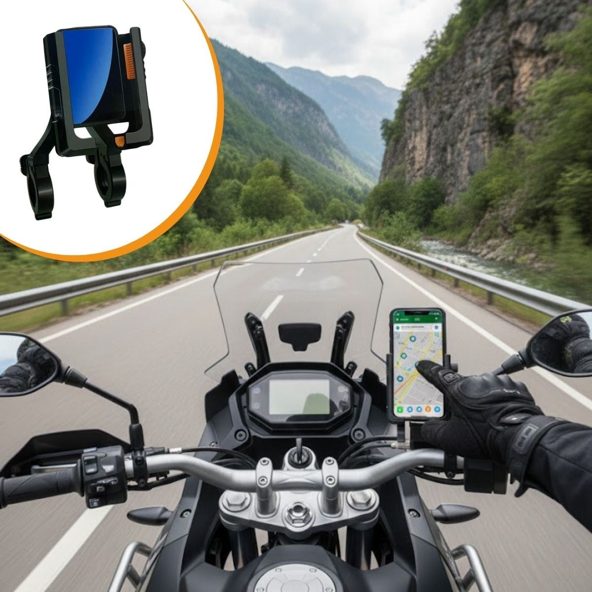 Evrensel Motosiklet Telefon Tutucu - Kaymaz, Kilitlenebilir Güvenli Tutuşlu, 360° Ayarlanabilir Gidon Bağlantılı Akıllı Telefon Aparatı (5347)
