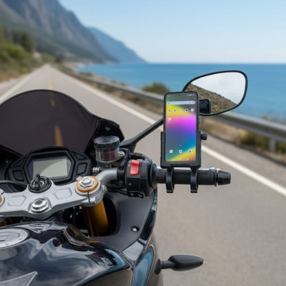 Evrensel Motosiklet Telefon Tutucu - Kaymaz, Kilitlenebilir Güvenli Tutuşlu, 360° Ayarlanabilir Gidon Bağlantılı Akıllı Telefon Aparatı (5347)