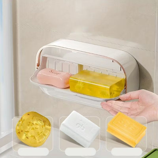Wall-Mounted Soap Dish with Lid and Drainage Compartment