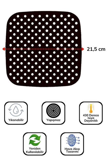 Starixa® Renkli Isıya Dayanıklı Yıkanılabilir Silikon Fırın Ve Airfryer Kare Pişirme Matı 21,5 Cm