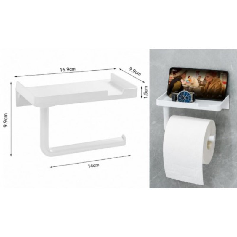 Tuvalet Kağıdı Askılığı - Raflı ve Yapışkanlı - Matkapsız Banyo Aksesuarı