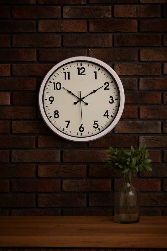 White Classic Modern 52 Cm Metal Duvar Saati