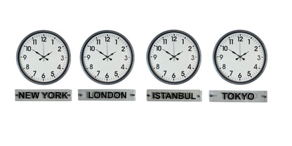 Gri Modern Seri 4 lü 36 Cm Tabelalı Dünya Saatleri
