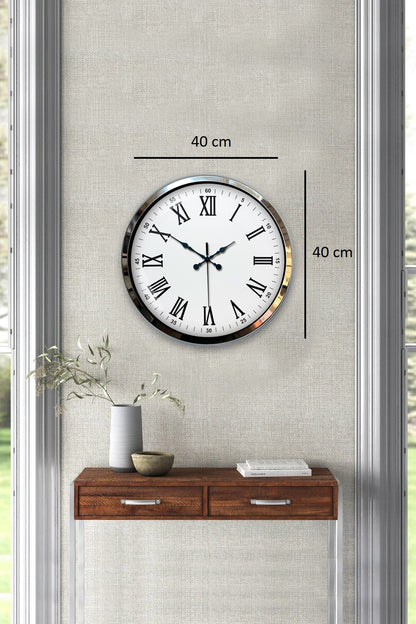 Krom Roma Rakamlı 40 Cm Metal Modern Duvar Saati