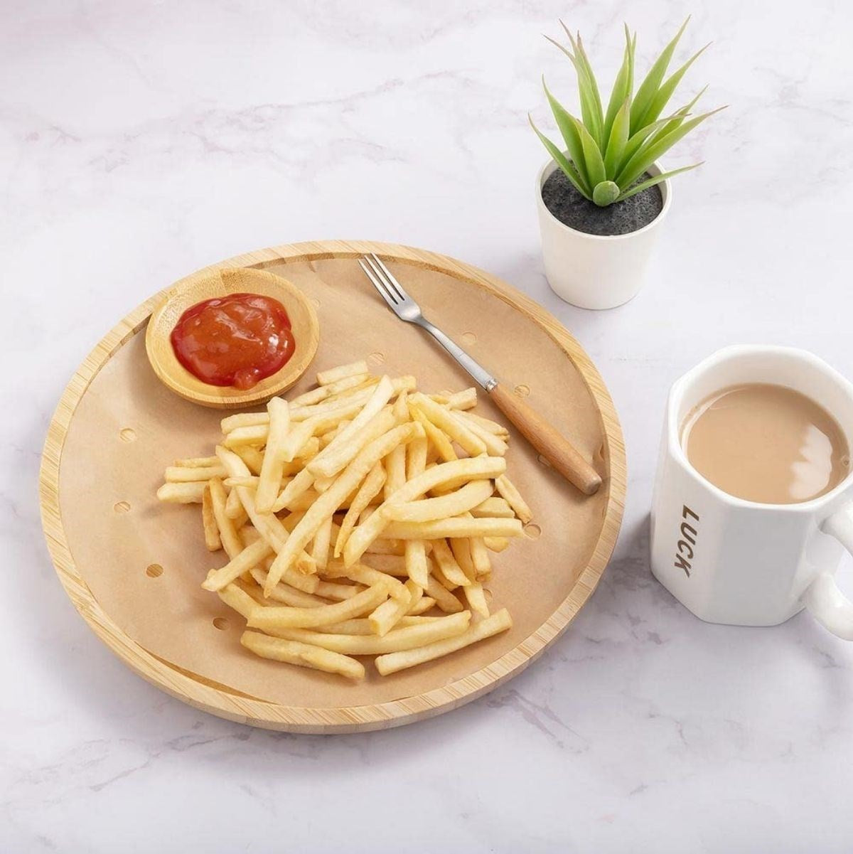 Starixa® 50 Adet Air Fryer Pişirme Kağıdı Tek Kullanımlık Gıda Pişirme Kağıdı Delikli Yuvarlak Model