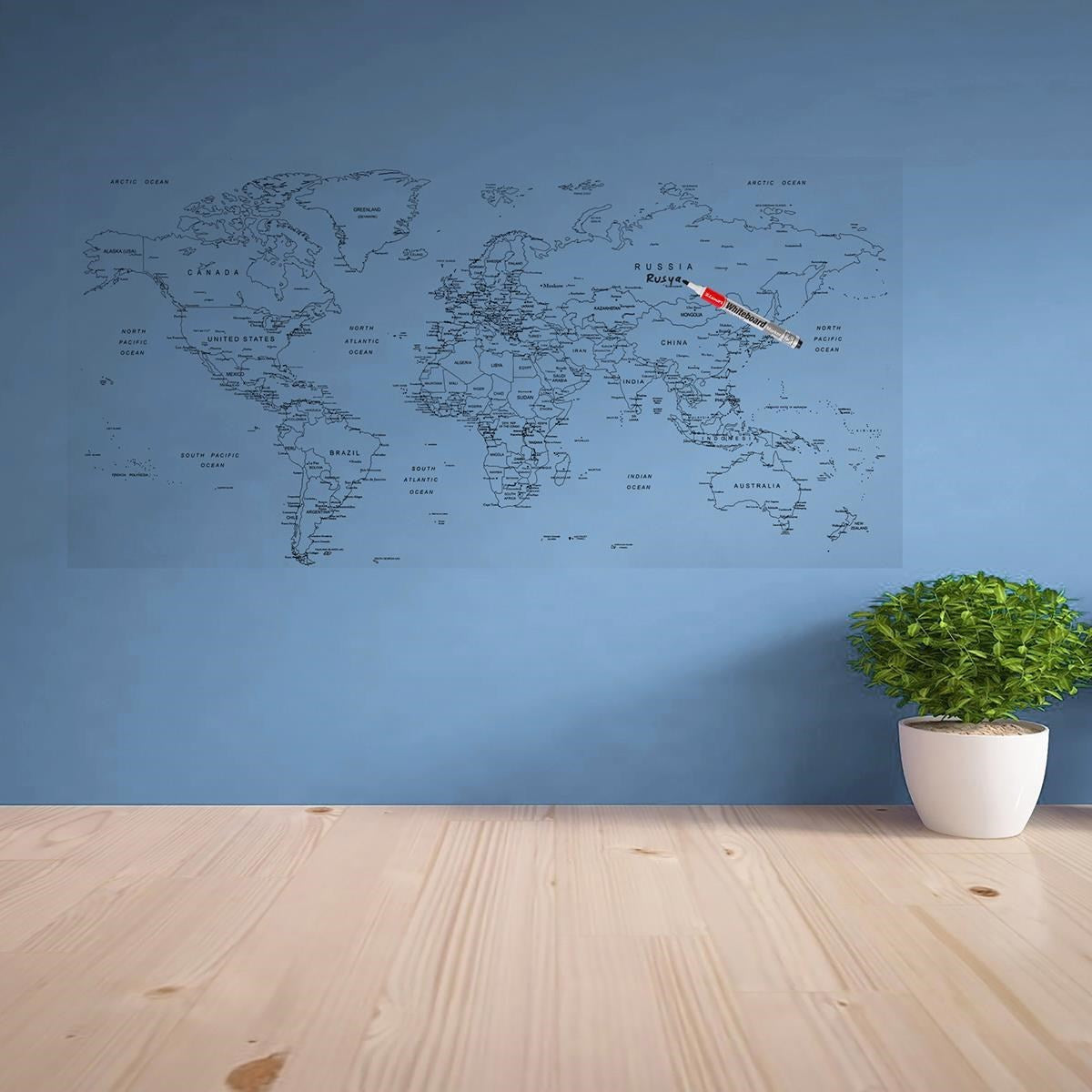 Starixa® Yazılabilir Dünya Haritası Manyetik Duvar Stickerı 110 x 56 cm