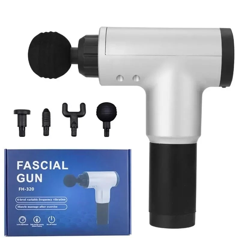 جهاز مساج بالاهتزاز Fascial Gun RH-320 مع 6 مستويات سرعة، 4 رؤوس تدليك، وشحن USB (5347)