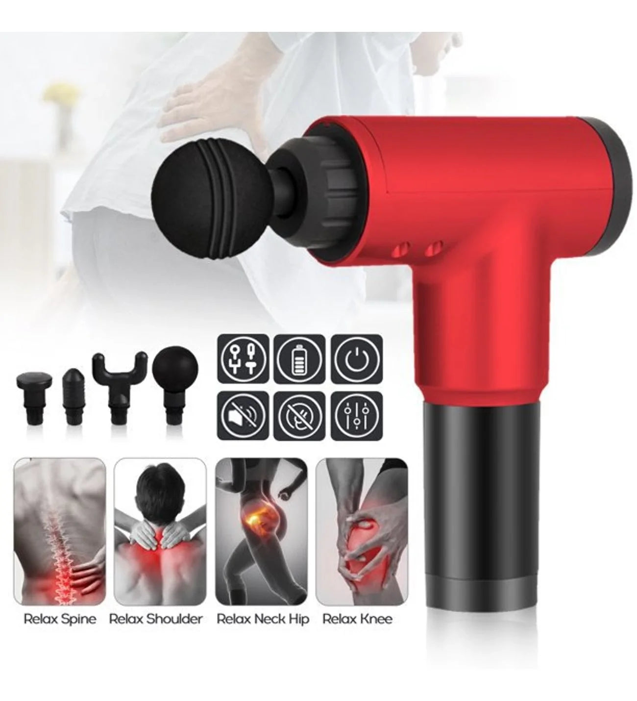 جهاز مساج بالاهتزاز Fascial Gun RH-320 مع 6 مستويات سرعة، 4 رؤوس تدليك، وشحن USB (5347)
