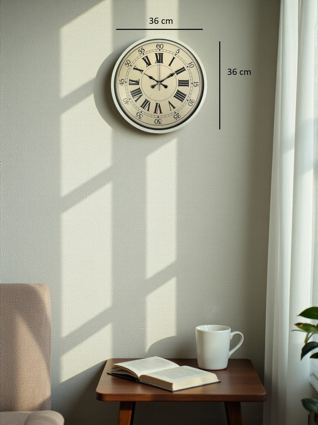 36 Cm Krem Retro Tasarım Duvar Saati