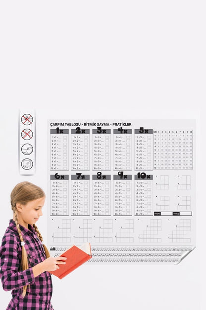 Starixa® Çarpım Tablosu Ezberleme Manyetik Duvar Stickerı 105 x 100 cm